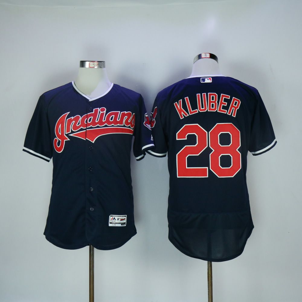 Men Cleveland Indians 28 Kluber Blue MLB Jerseys